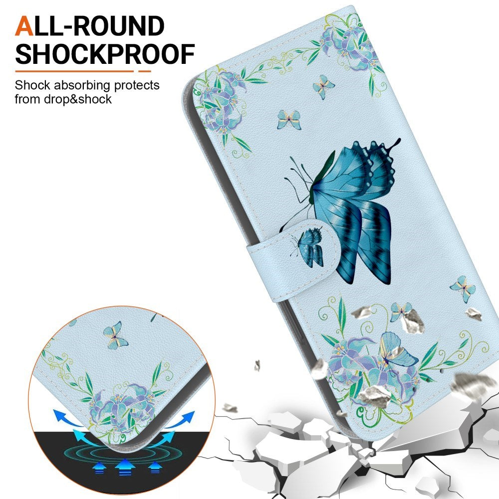 EIDERWOOD iPhone 17e / 16e Konstläder Plånboksfodral med Rem - Blå Fjäril