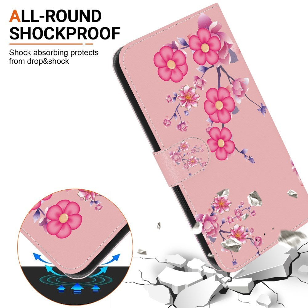 EIDERWOOD iPhone 17e / 16e Konstläder Plånboksfodral med Rem - Rosa med Blommor