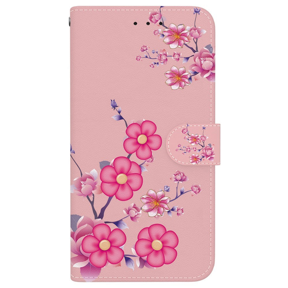 EIDERWOOD iPhone 17e / 16e Konstläder Plånboksfodral med Rem - Rosa med Blommor