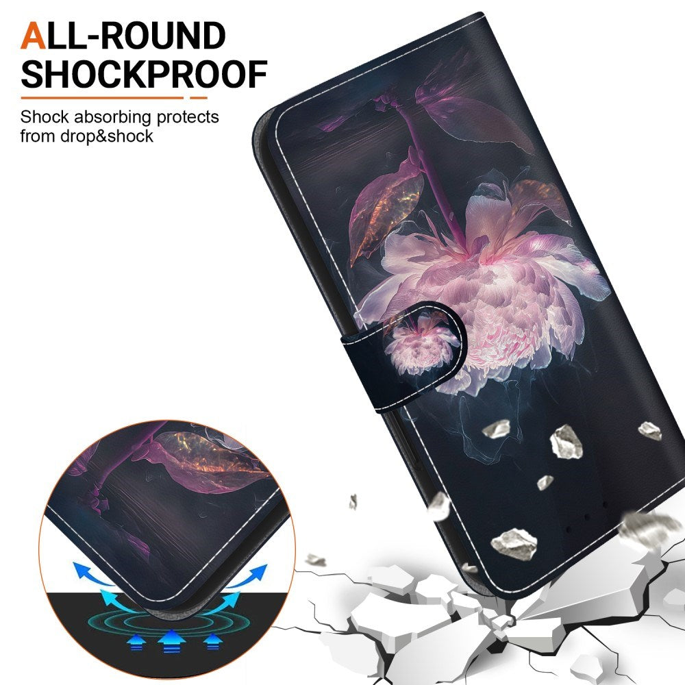 EIDERWOOD iPhone 17e / 16e Konstläder Plånboksfodral med Rem - Lila Pion