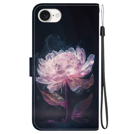 EIDERWOOD iPhone 16e Konstläder Plånboksfodral med Rem - Lila Pion