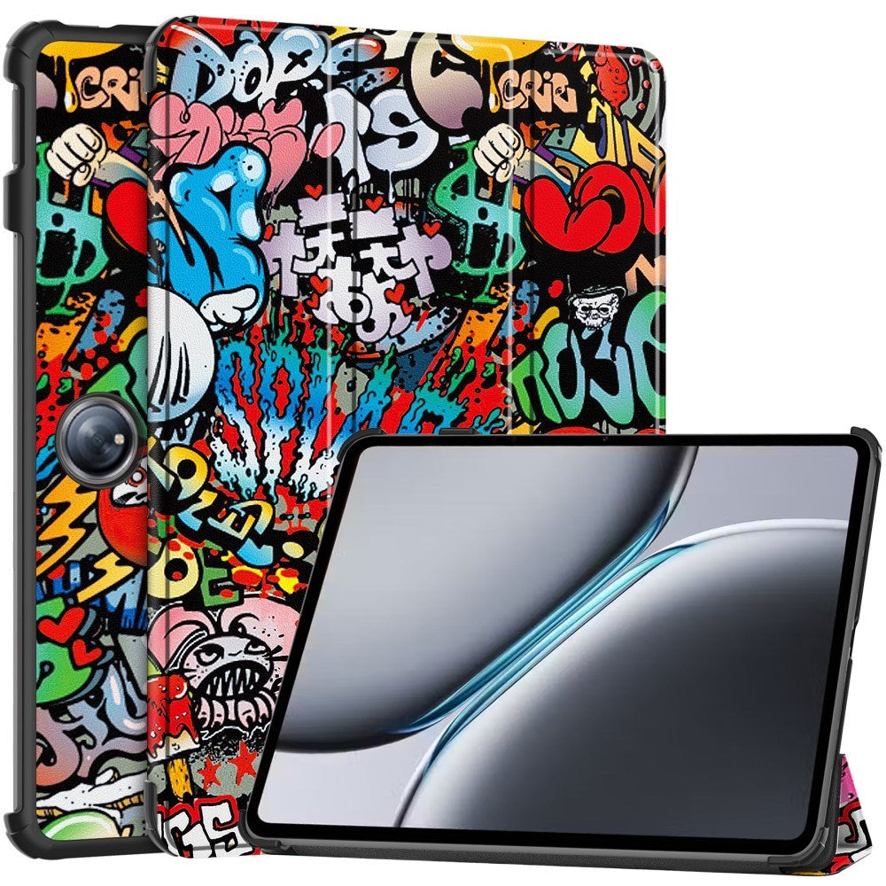 EIDERWOOD OnePlus Pad 2 Tri-Fold Tri-Fold Konstläder Fodral med Sleep-Wake Funktion - Graffiti