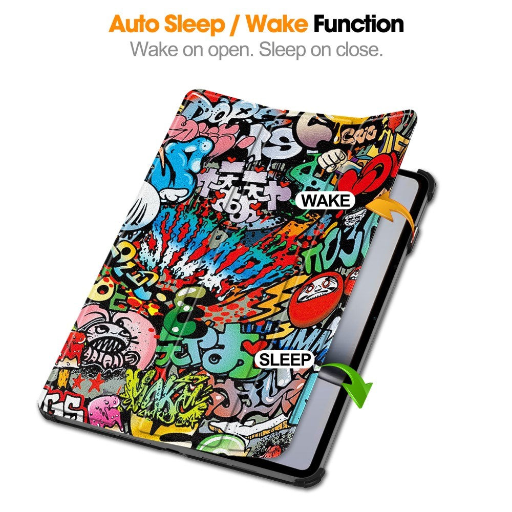 EIDERWOOD OnePlus Pad 2 Tri-Fold Tri-Fold Konstläder Fodral med Sleep-Wake Funktion - Graffiti