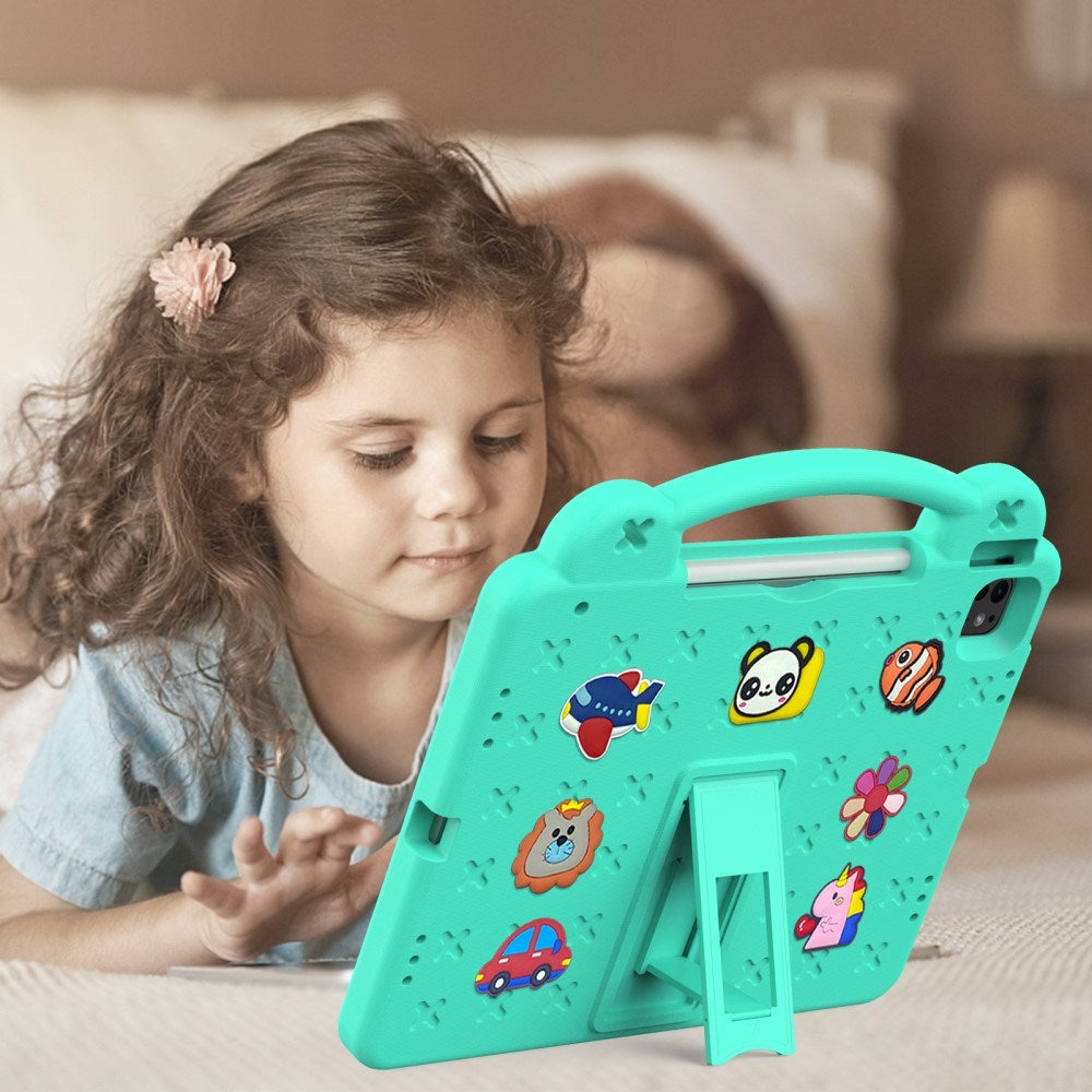 EIDERWOOD iPad Air 13" (2025 / 2024) / Pro 13" (2025 / 2024) /12.9" (2022-2018) Barnskal med Stativ & Handhållare - Grön