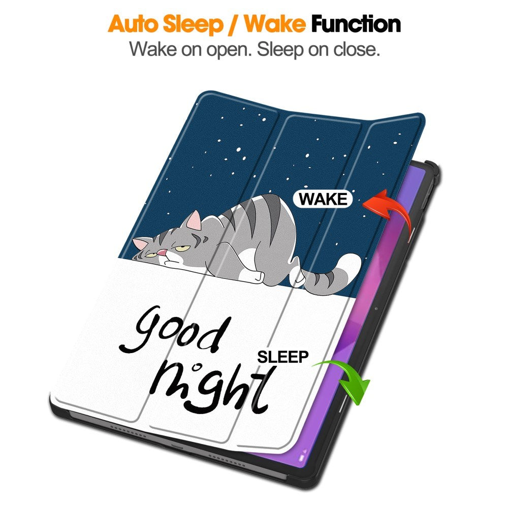 EIDERWOOD Lenovo IdeaTab Pro Tri-Fold Konstläder Flip Fodral m. Mönster - Katt