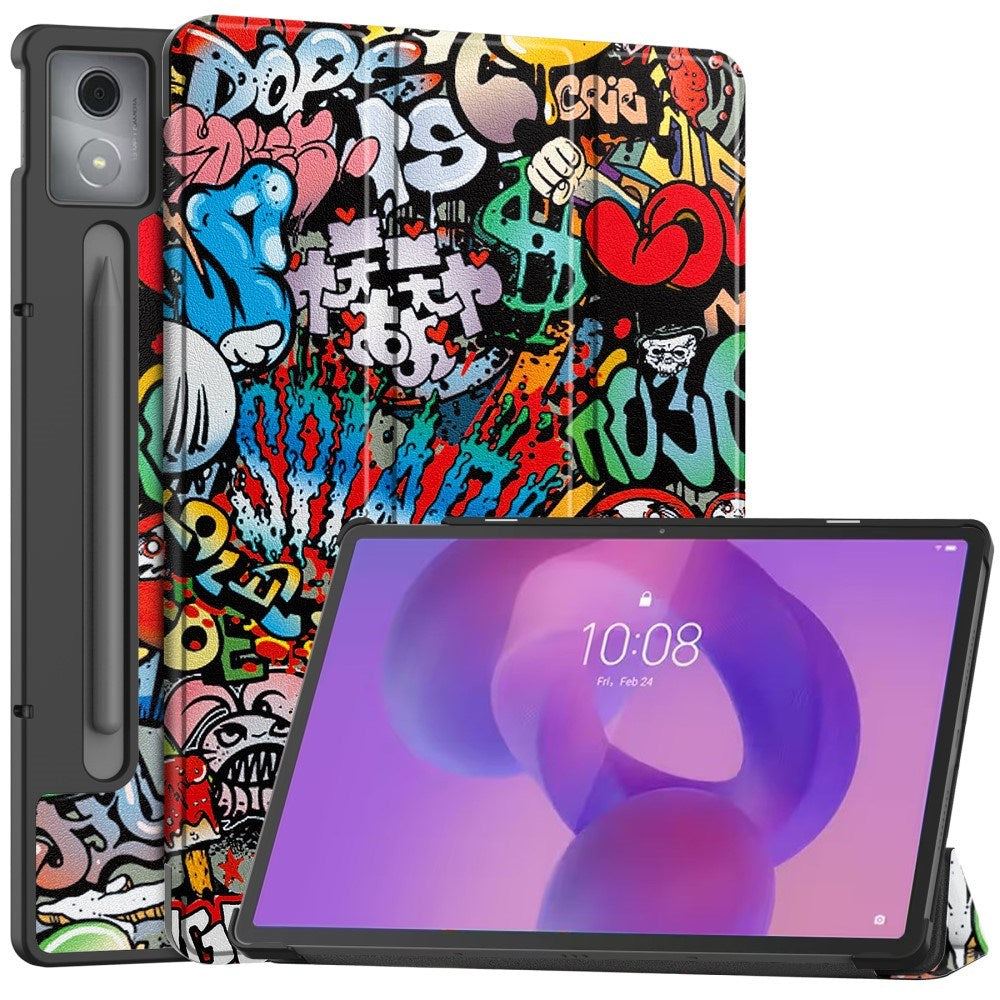 EIDERWOOD Lenovo IdeaTab Pro Tri-Fold Konstläder Flip Fodral m. Mönster - Graffiti