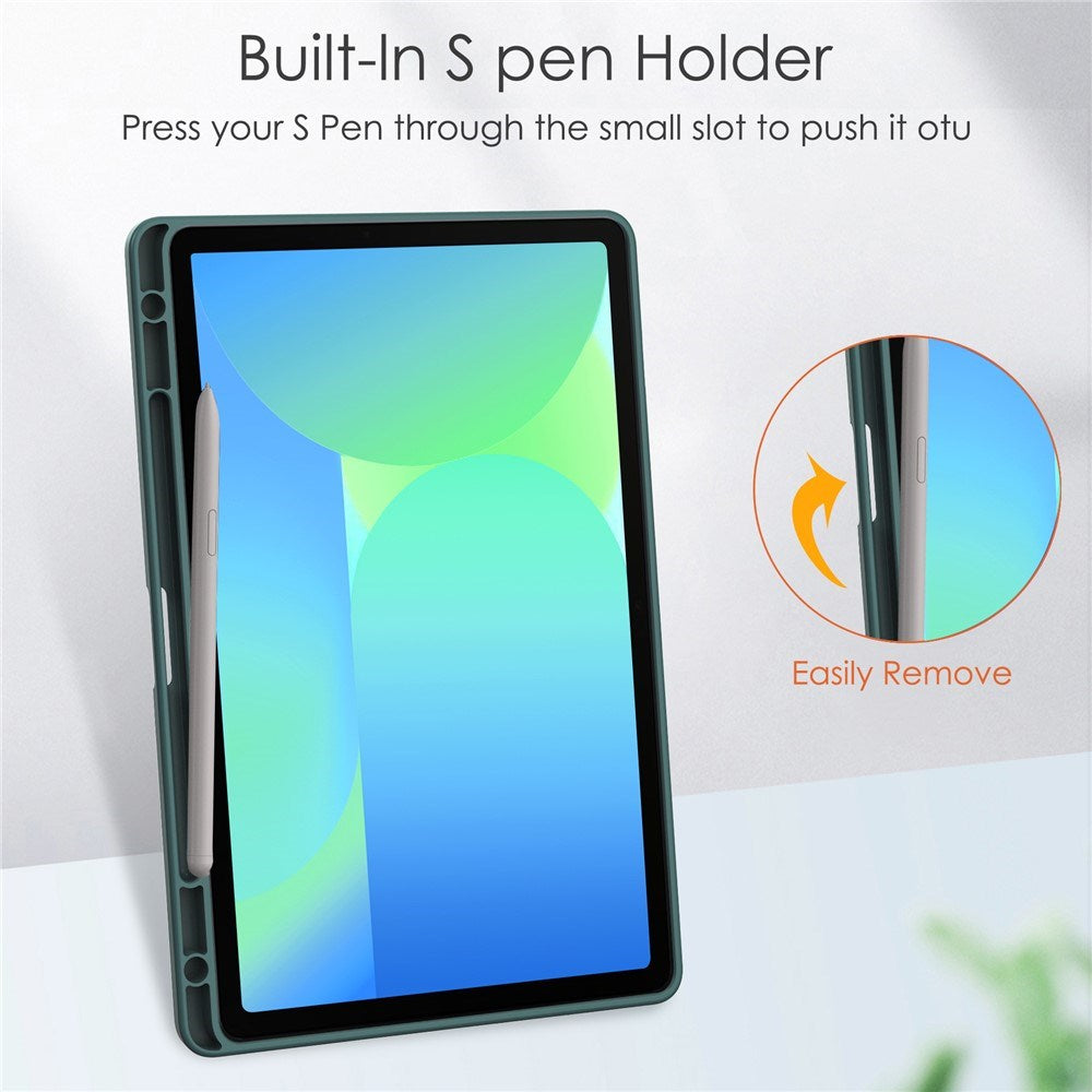EIDERWOOD Samsung Galaxy Tab S10 Lite / S10 FE / S9 FE Fodral - Stativfunktion & Styluspennhållare - Genomskinlig / Mörkgrön