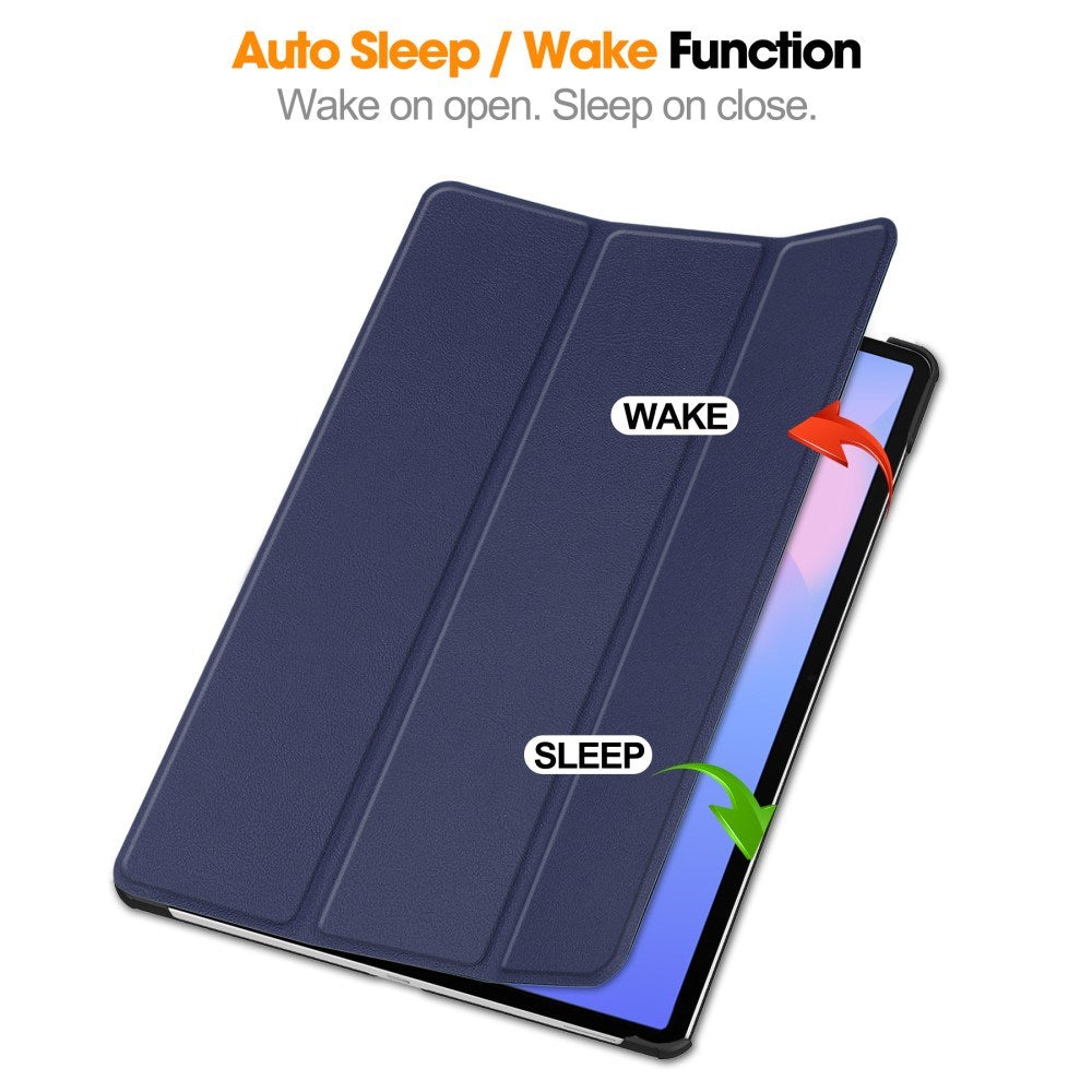 EIDERWOOD Samsung Galaxy Tab S10 FE+ (Plus) Konstläder Flip Fodral m. Stativfunktion & Pencil Hållare - Blå