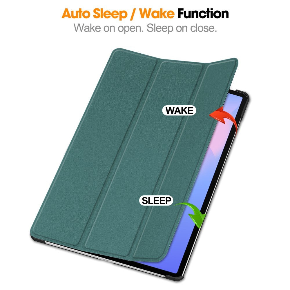 EIDERWOOD Samsung Galaxy Tab S10 FE+ (Plus) Konstläder Flip Fodral m. Stativfunktion & Pencil Hållare - Grön