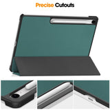 EIDERWOOD Samsung Galaxy Tab S10 FE+ (Plus) Konstläder Flip Fodral m. Stativfunktion & Pencil Hållare - Grön