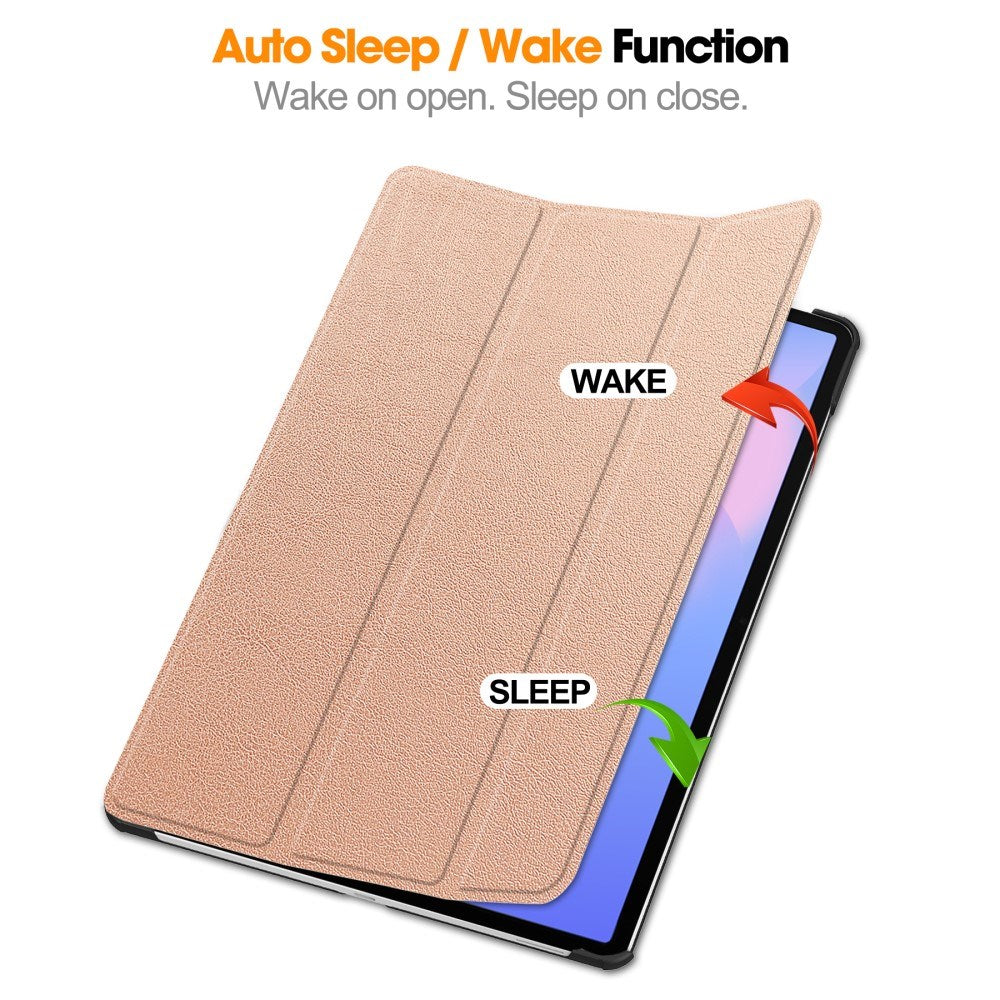 EIDERWOOD Samsung Galaxy Tab S10 FE+ (Plus) Konstläder Flip Fodral m. Stativfunktion & Pencil Hållare - Rose Gold