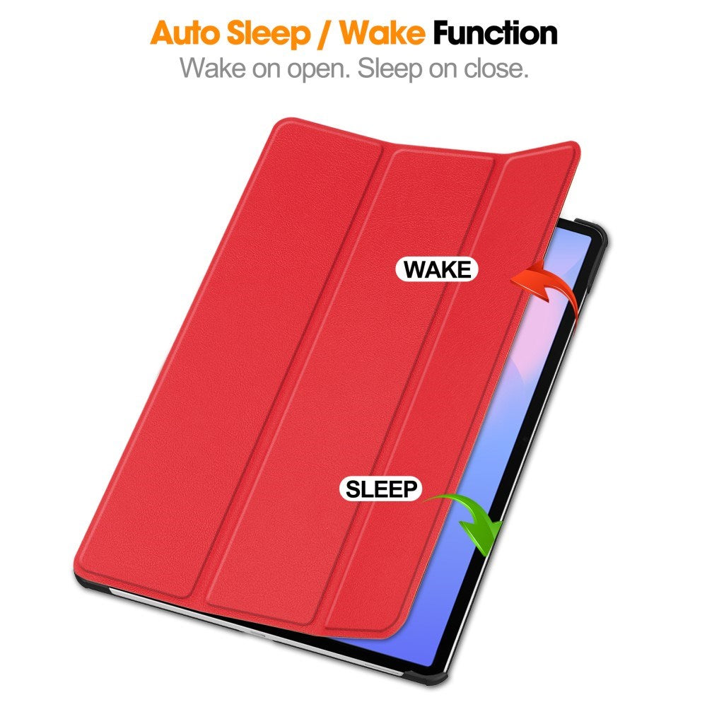 EIDERWOOD Samsung Galaxy Tab S10 FE+ (Plus) Konstläder Flip Fodral m. Stativfunktion & Pencil Hållare - Röd