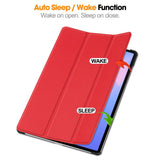 EIDERWOOD Samsung Galaxy Tab S10 FE+ (Plus) Konstläder Flip Fodral m. Stativfunktion & Pencil Hållare - Röd