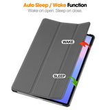 EIDERWOOD Samsung Galaxy Tab S10 FE+ (Plus) Konstläder Flip Fodral m. Stativfunktion & Pencil Hållare - Grå