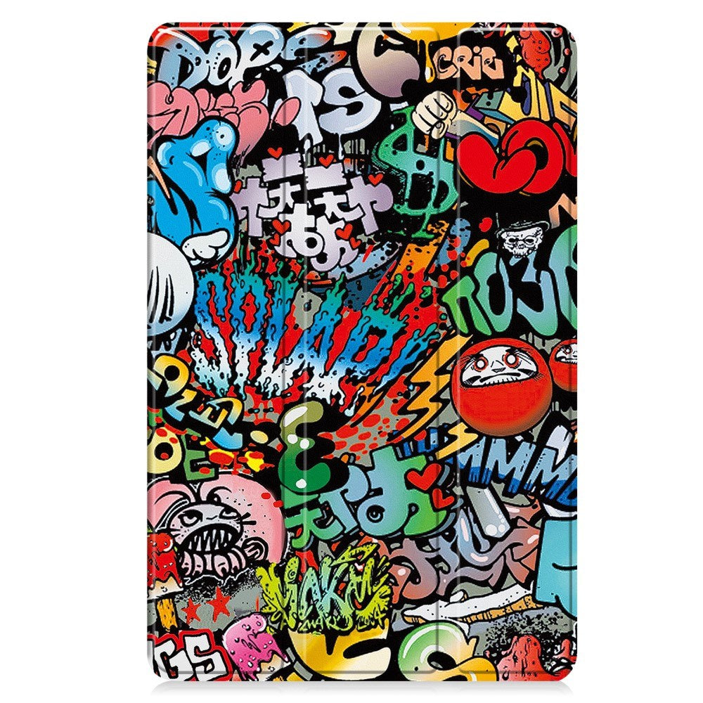 EIDERWOOD Samsung Galaxy Tab S10 FE+ (Plus) Tri-Fold Konstläder Flip Fodral m. Mönster - Graffiti