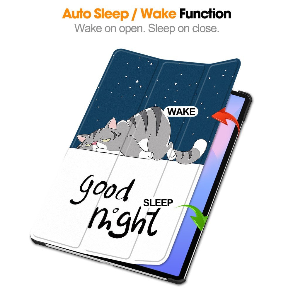 EIDERWOOD Samsung Galaxy Tab S10 FE+ (Plus) Tri-Fold Konstläder Flip Fodral m. Mönster - Katt