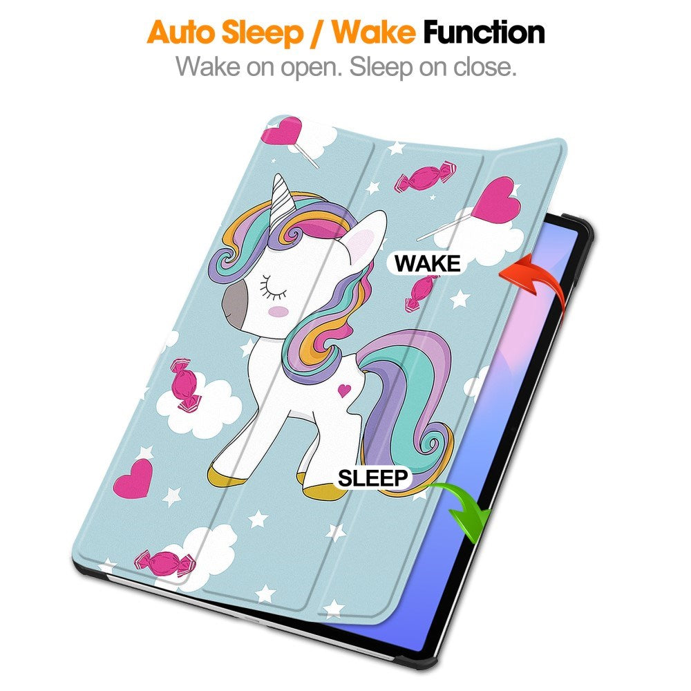 EIDERWOOD Samsung Galaxy Tab S10 FE+ (Plus) Tri-Fold Konstläder Flip Fodral m. Mönster - Enhörning