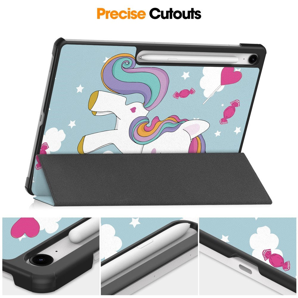 EIDERWOOD Samsung Galaxy Tab S10 FE+ (Plus) Tri-Fold Konstläder Flip Fodral m. Mönster - Enhörning