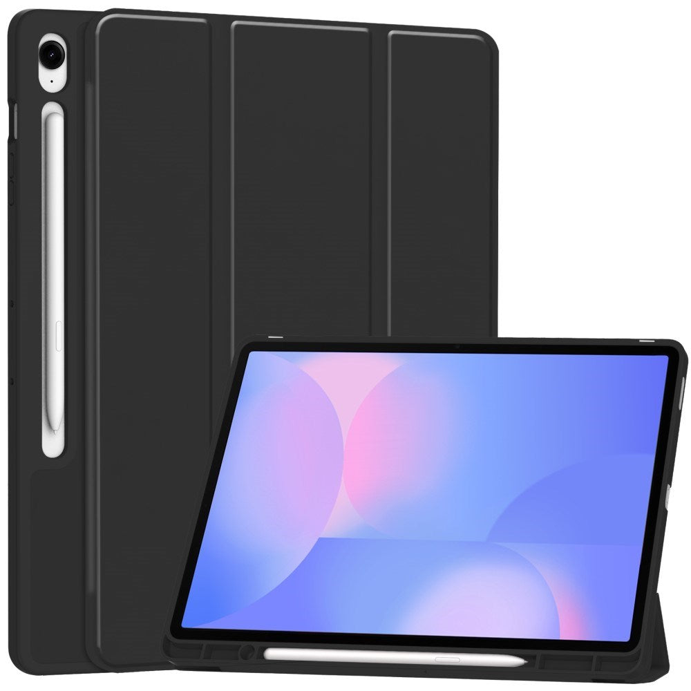 EIDERWOOD Samsung Galaxy Tab S10 FE+ (Plus) Tri-Fold Konstläder Fodral med Stylus Pen Hållare - Svart