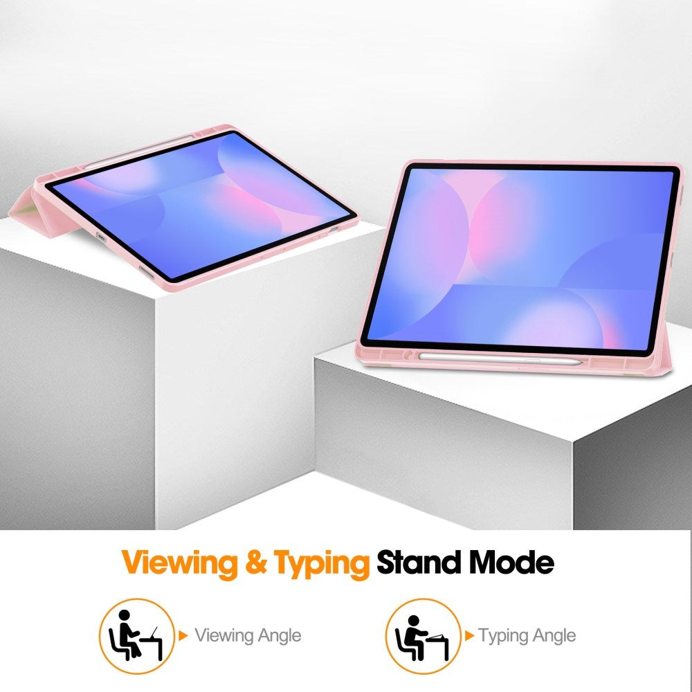 EIDERWOOD Samsung Galaxy Tab S10 FE+ (Plus) Tri-Fold Konstläder Fodral med Stylus Pen Hållare - Rosa