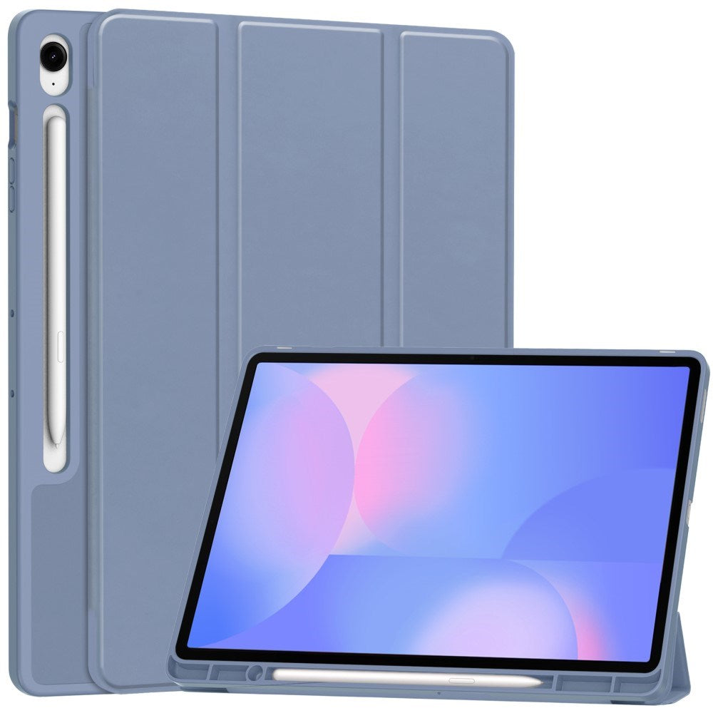EIDERWOOD Samsung Galaxy Tab S10 FE+ (Plus) Tri-Fold Konstläder Fodral med Stylus Pen Hållare - Lavendel