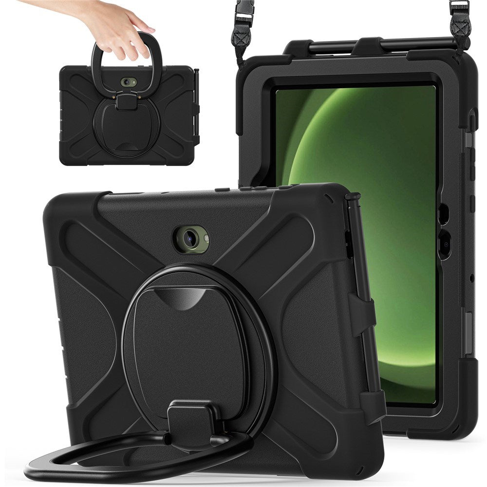 Samsung Galaxy Tab Active5 Pro / Active4 Pro EIDERWOOD Hybrid Plast Barn Skal m. Kickstand & Rem - Svart