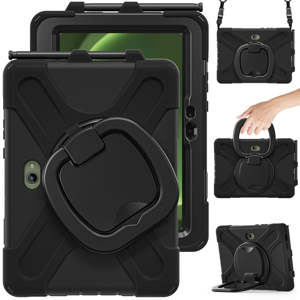 Samsung Galaxy Tab Active5 Pro / Active4 Pro EIDERWOOD Hybrid Plast Barn Skal m. Kickstand & Rem - Svart