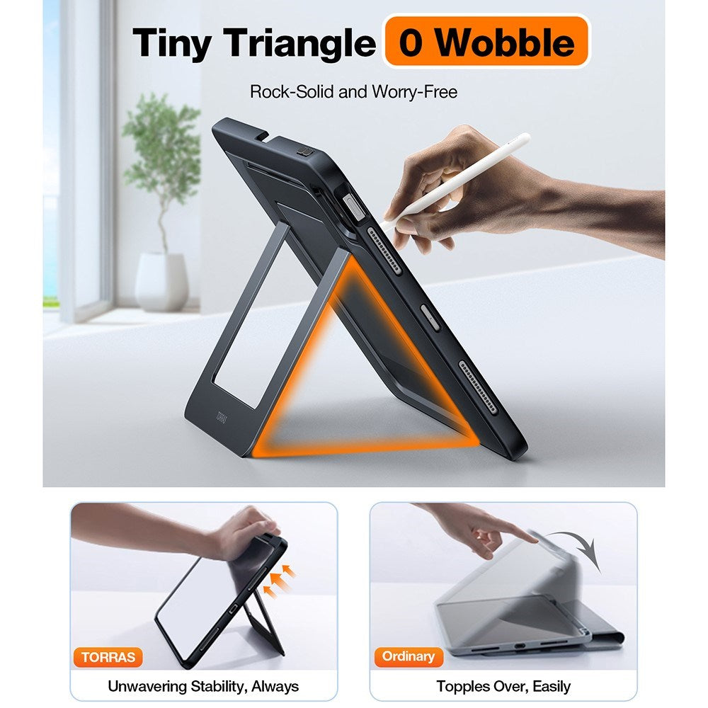 iPad Air 11" (2025 / 2024) / Air (2022 / 2020) TORRAS Skal m. Kickstand & Apple Pencil Hållare - Genomskinlig/ Svart