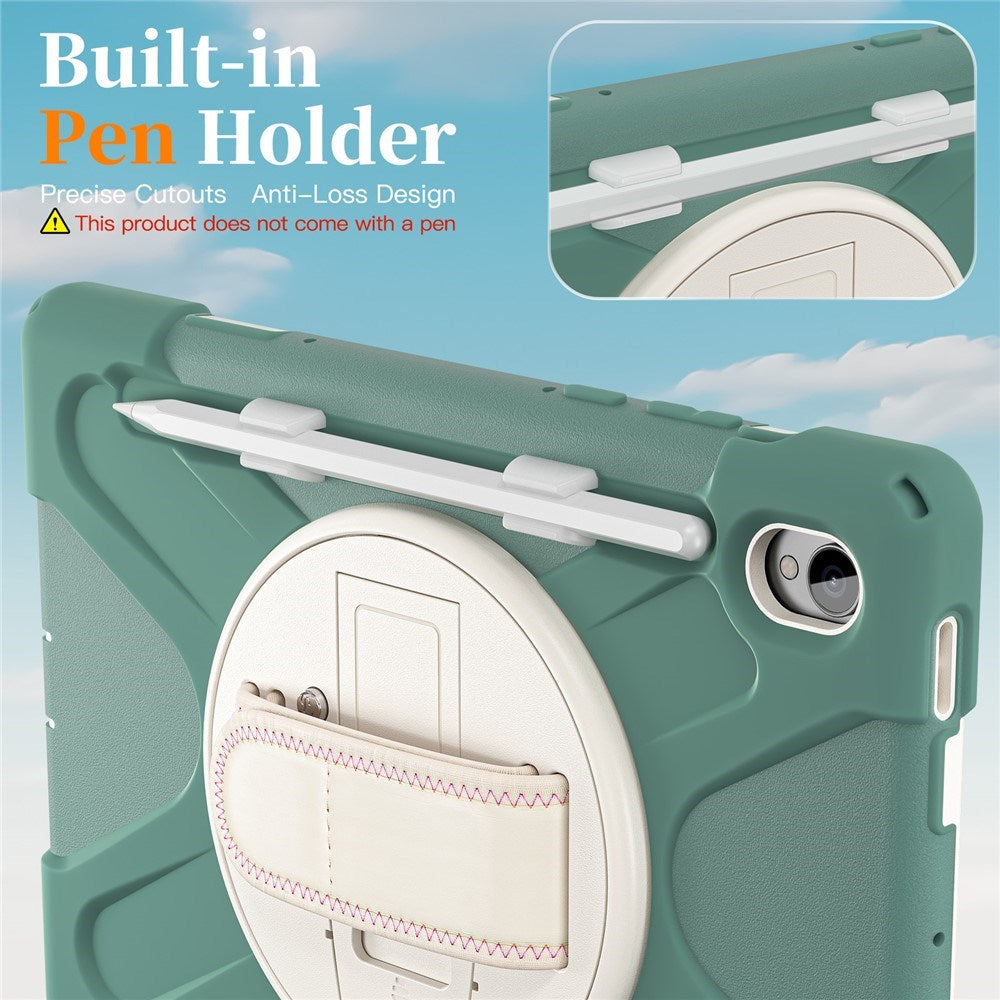 EIDERWOOD Samsung Galaxy Tab S11 Stötsäkert Skal med 360 Graders Roterbart Stativ & Kardborreband - Grön