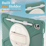 EIDERWOOD Samsung Galaxy Tab S11 Stötsäkert Skal med 360 Graders Roterbart Stativ & Kardborreband - Grön