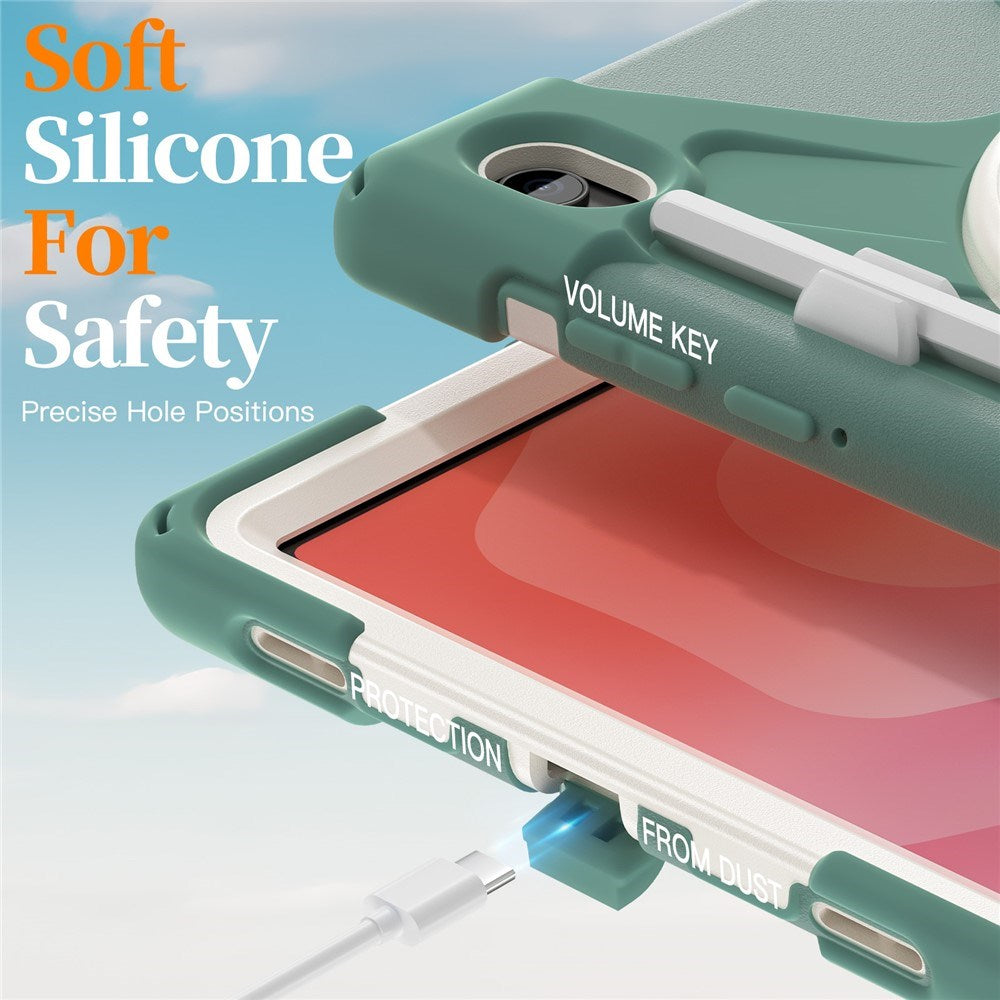 EIDERWOOD Samsung Galaxy Tab S11 Stötsäkert Skal med 360 Graders Roterbart Stativ & Kardborreband - Grön