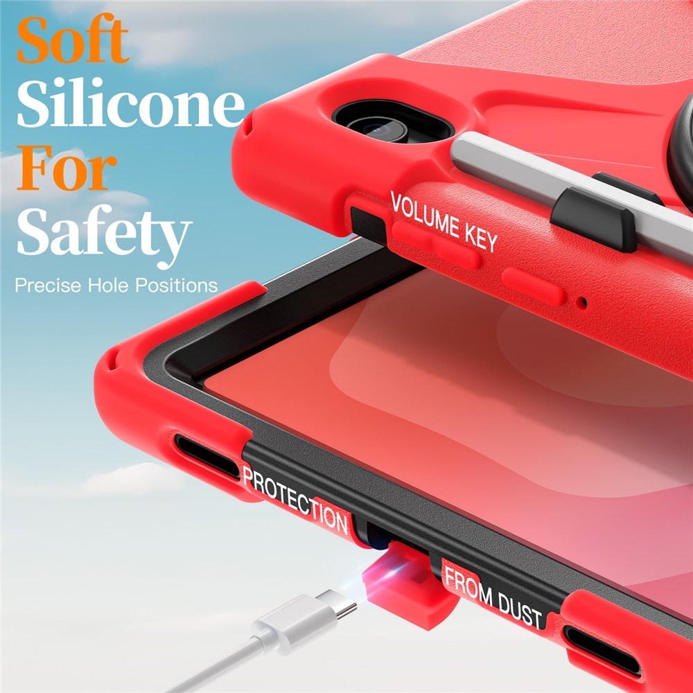 EIDERWOOD Samsung Galaxy Tab S11 Stötsäkert Skal med 360 Graders Roterbart Stativ & Kardborreband - Röd