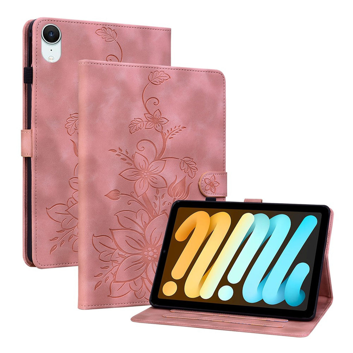 iPad Mini (2026) 8. Gen. EIDERWOOD Blommönstrat Textur Konstläder Fodral - Rosa