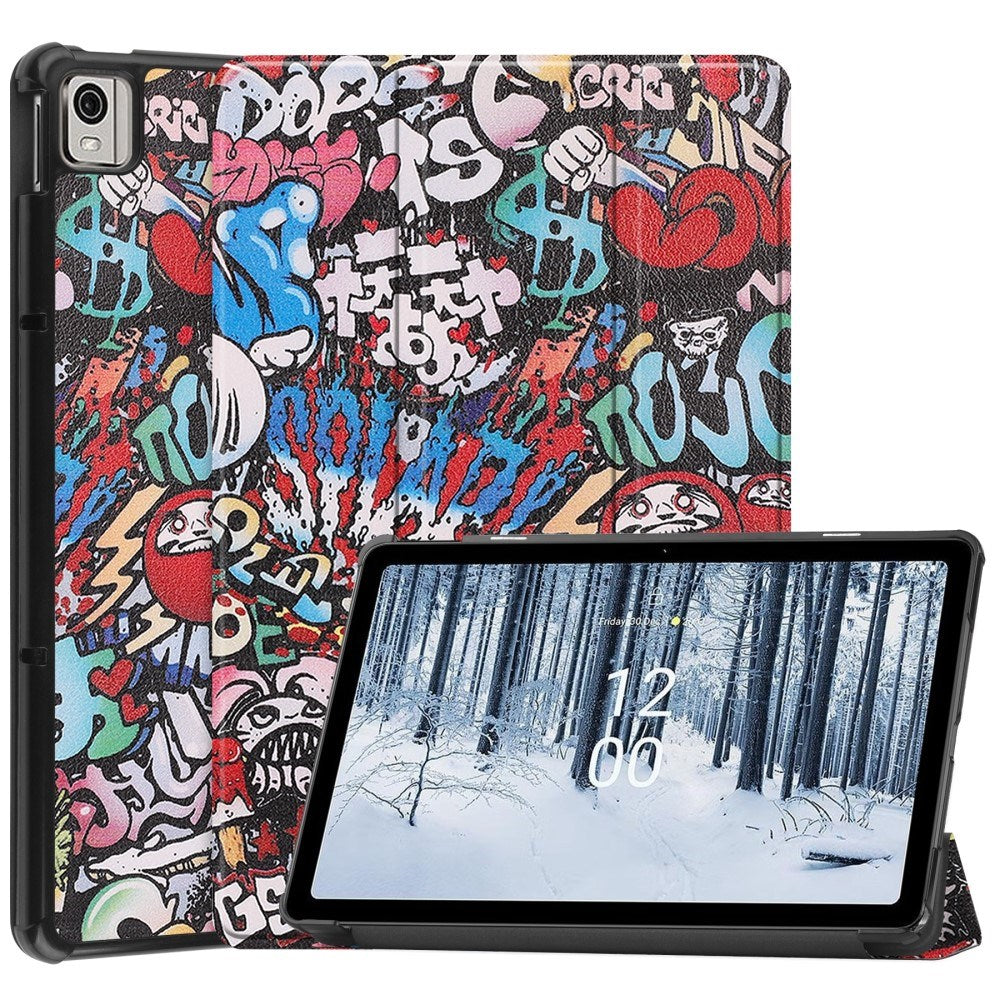 EIDERWOOD Nokia T21 Tri-Fold Konstläder Fodral med Sleep-Wake Funktion - Graffiti