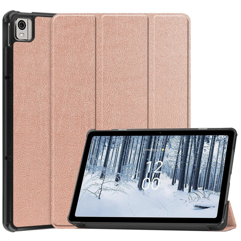 EIDERWOOD Nokia T21 Tri-Fold Konstläder Fodral med Stativfunktion - Rose Gold