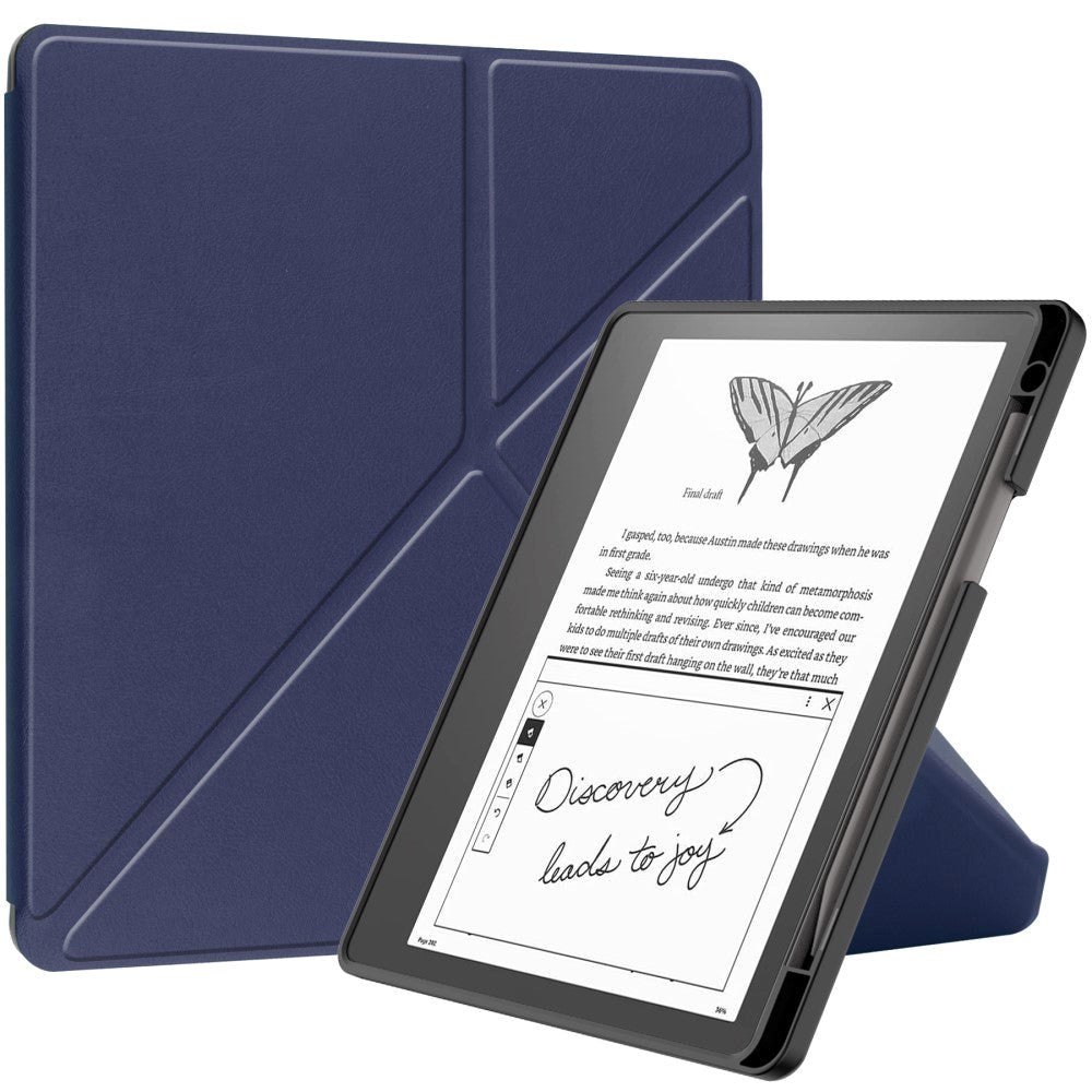 Amazon Kindle Scribe 11th Generation (2022) Origami Konstläder Fodral med Pennhållare - Mörkblå