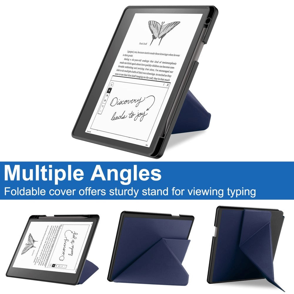 Amazon Kindle Scribe 11th Generation (2022) Origami Konstläder Fodral med Pennhållare - Mörkblå