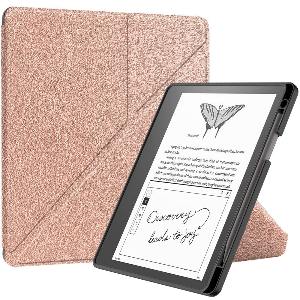 Amazon Kindle Scribe 11th Generation (2022) Origami Konstläder Fodral med Pennhållare - Rose Gold