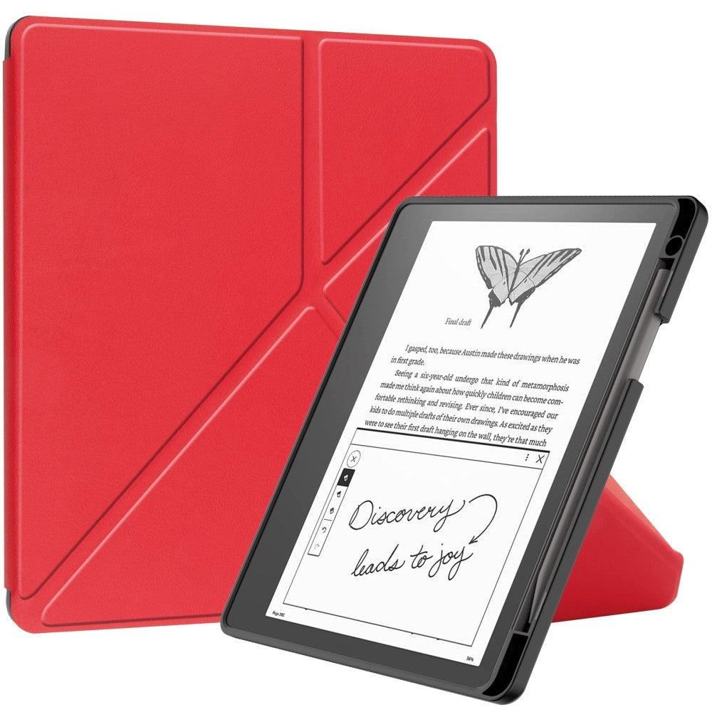 Amazon Kindle Scribe 11th Generation (2022) Origami Konstläder Fodral med Pennhållare - Röd