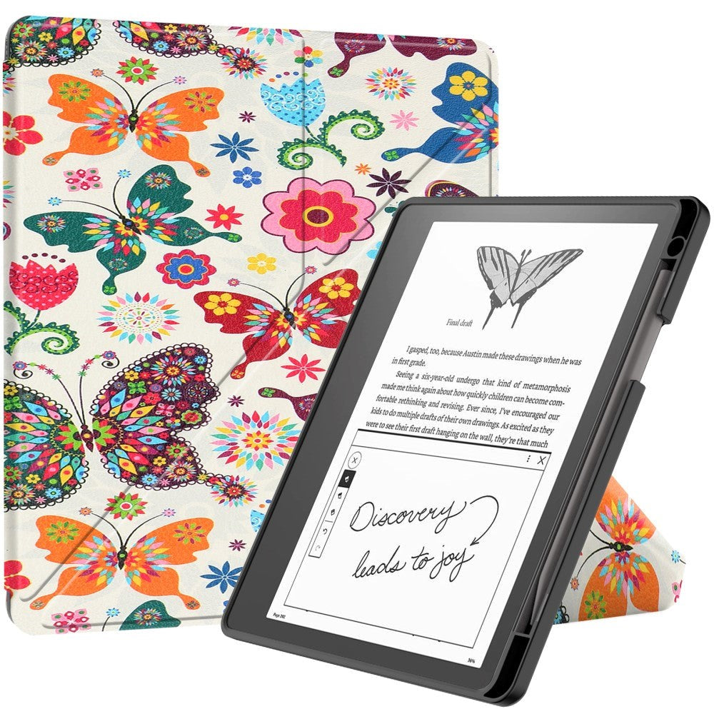 Amazon Kindle Scribe 11th generationen (2022) Origami Läder Fodral med Pennhållare - Färgglada Fjärilar