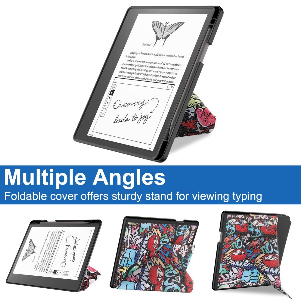 Amazon Kindle Scribe 11th generationen (2022) Origami Läder Fodral med Pennhållare - Graffiti