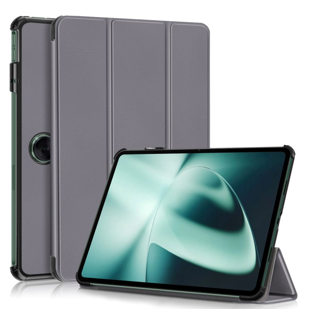 OnePlus Pad / Oppo Pad 2 Tri-Fold Konstläder Fodral med Stativfunktion - Grå