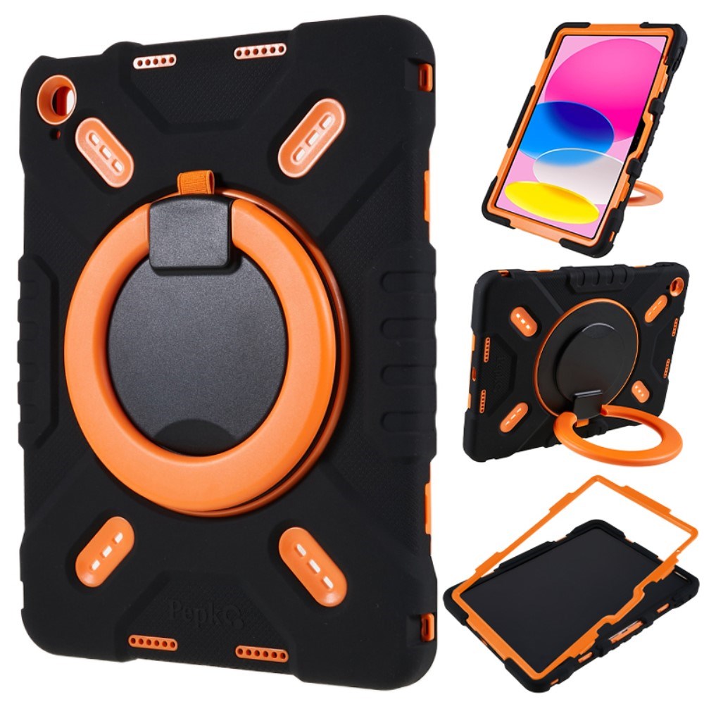 Pepkoo iPad 11" (2025) / 10.9" (2024 / 2022) Barnfodral med Roterbart Stativ - Svart / Orange