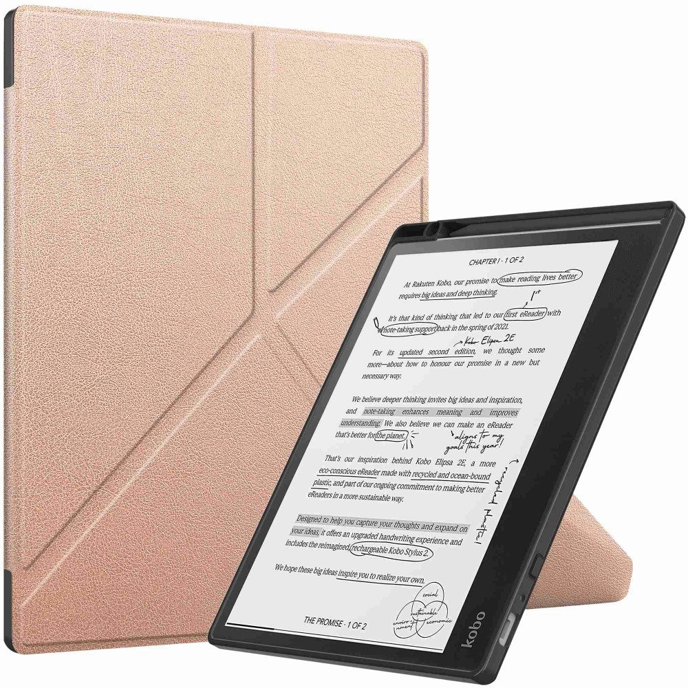 EIDERWOOD Kobo Elipsa 2E Origami Konstläder Fodral med Pennhållare - Rosa