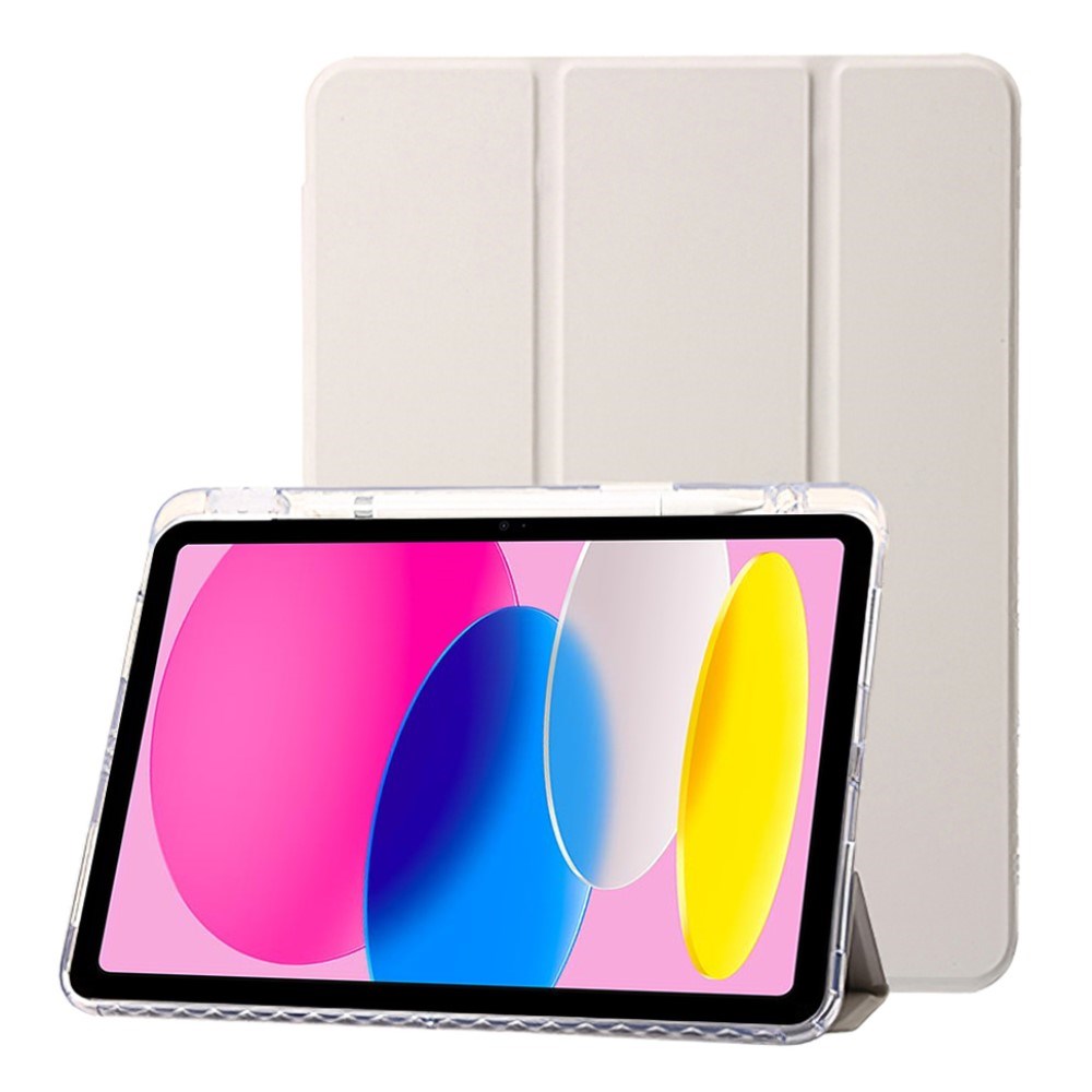 EIDERWOOD iPad 10.9" (2022) Tri-fold Konst Läder Fodral med Apple Pencil Hållare - Creme