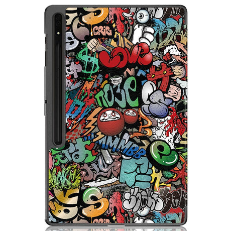 Samsung Tab S9 Ultra Tri-Fold Konstläder Fodral med Stativfunktion - Graffiti