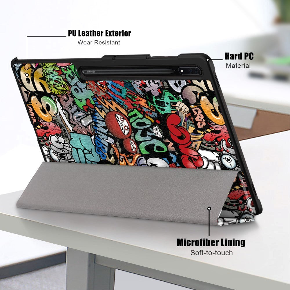 Samsung Tab S9 Ultra Tri-Fold Konstläder Fodral med Stativfunktion - Graffiti