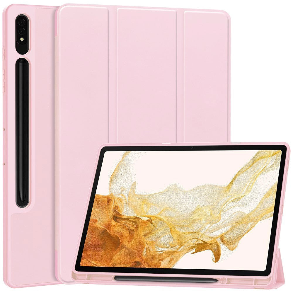 Samsung Galaxy Tab S9+ (Plus) Magnetisk Tri-Fold Konstläder Fodral med Stativfunktion - Rosa