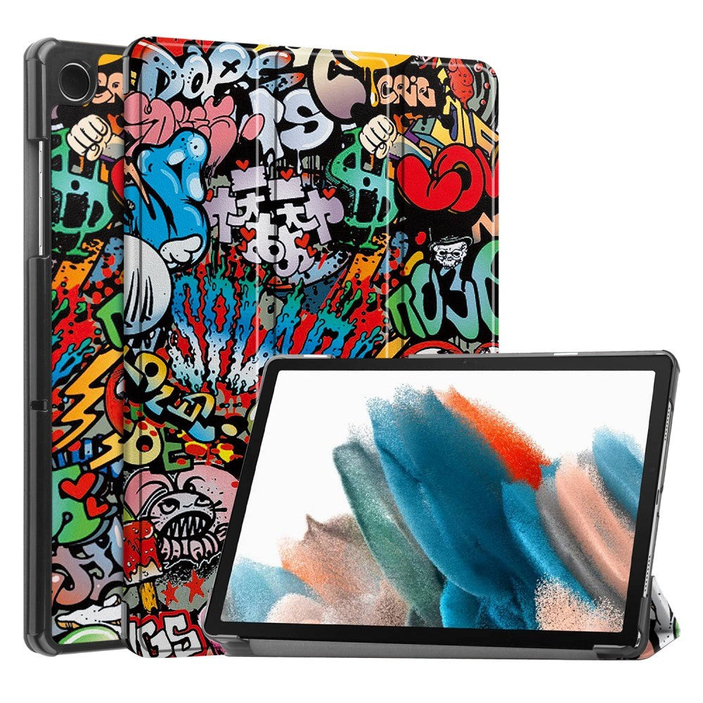 Samsung Galaxy Tab A9 Tri-Fold Tri-Fold Konstläder Fodral med Sleep-Wake Funktion - Graffiti