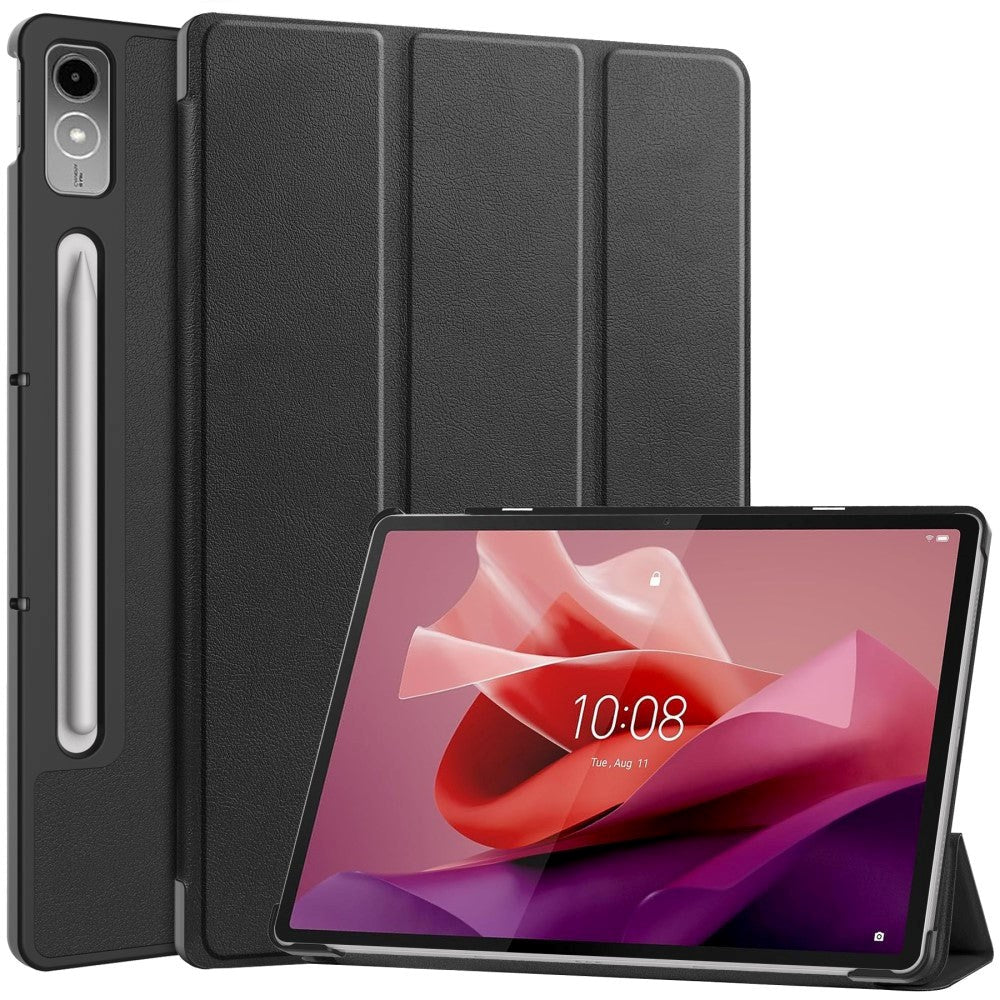 Lenovo Tab P12 Magnetisk Tri-Fold Konstläder Fodral med Stativfunktion - Svart